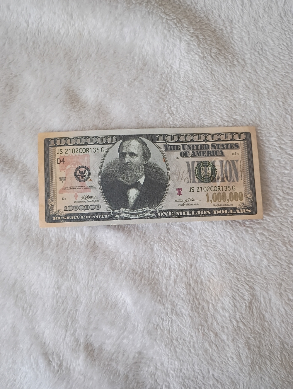 Novelty One Million Dollar Bill - Beige and Black